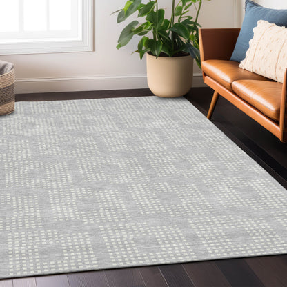 Tabselect Home Line 5' X 8' Silver And Ivory Geometric Washable Indoor Outdoor Area Rug