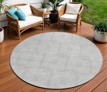 Tabselect Home Line 8' Silver And Ivory Round Geometric Washable Indoor Outdoor Area Rug