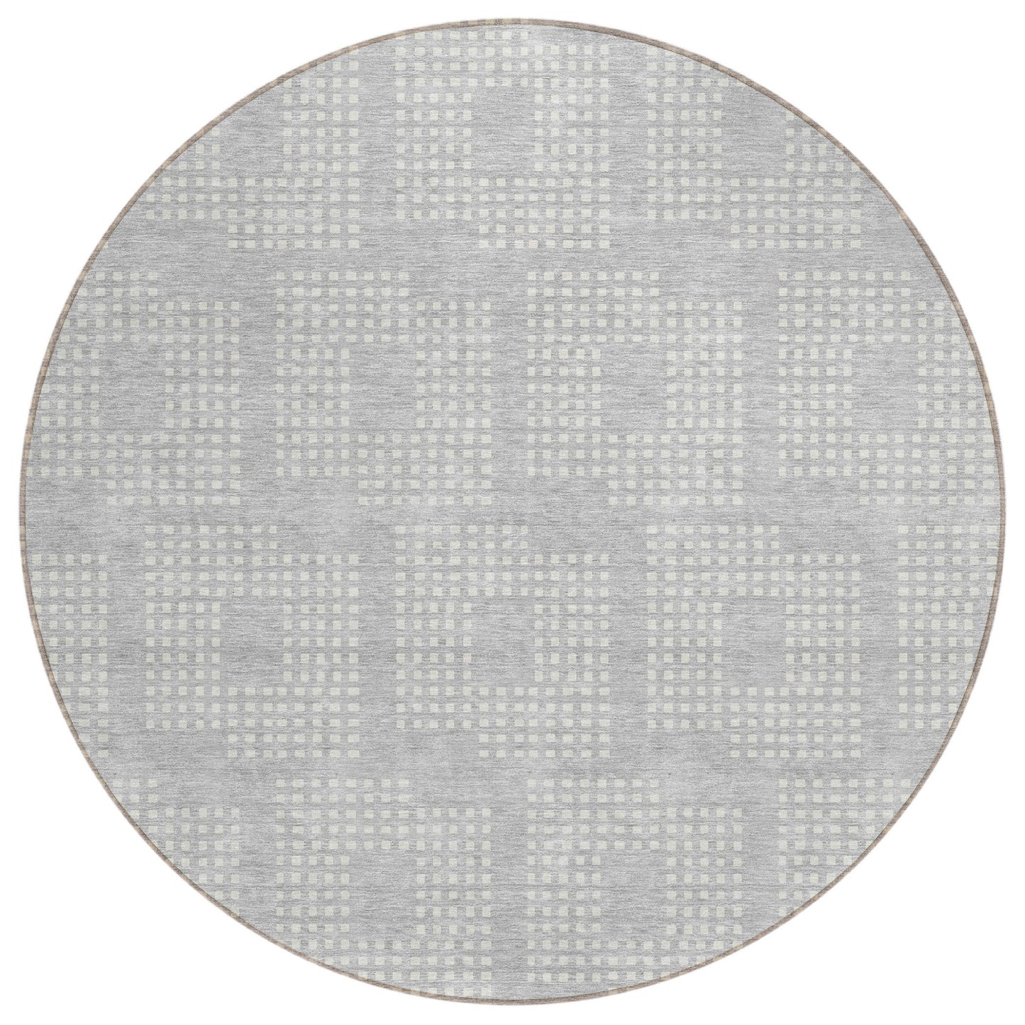 Tabselect Home Line 8' Silver And Ivory Round Geometric Washable Indoor Outdoor Area Rug