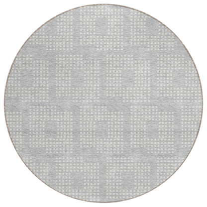 Tabselect Home Line 8' Silver And Ivory Round Geometric Washable Indoor Outdoor Area Rug
