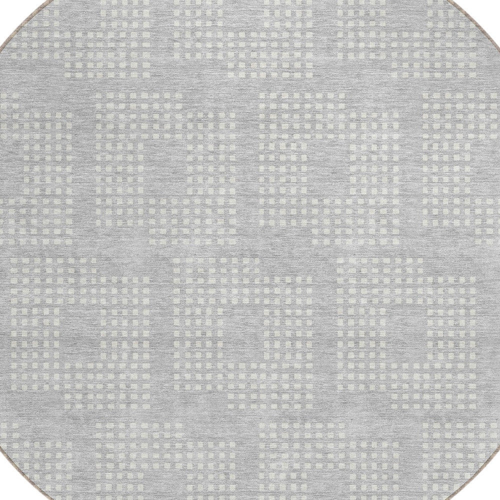 Tabselect Home Line 8' Silver And Ivory Round Geometric Washable Indoor Outdoor Area Rug