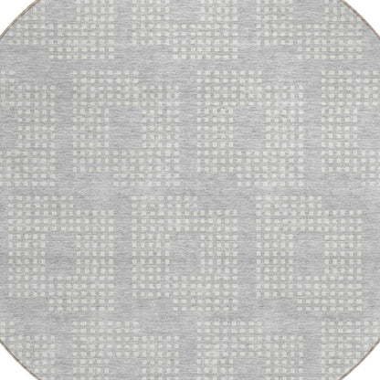 Tabselect Home Line 8' Silver And Ivory Round Geometric Washable Indoor Outdoor Area Rug