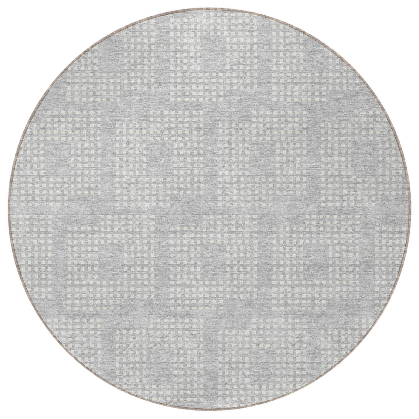 Tabselect Home Line 8' Silver And Ivory Round Geometric Washable Indoor Outdoor Area Rug