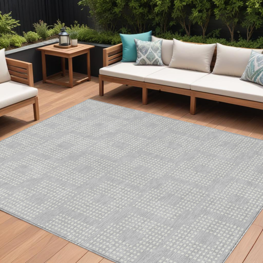 Tabselect Home Line 8' X 10' Silver And Ivory Geometric Washable Indoor Outdoor Area Rug