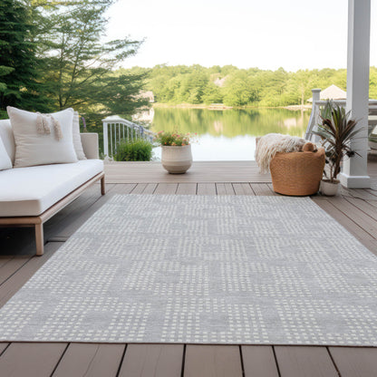 Tabselect Home Line 8' X 10' Silver And Ivory Geometric Washable Indoor Outdoor Area Rug