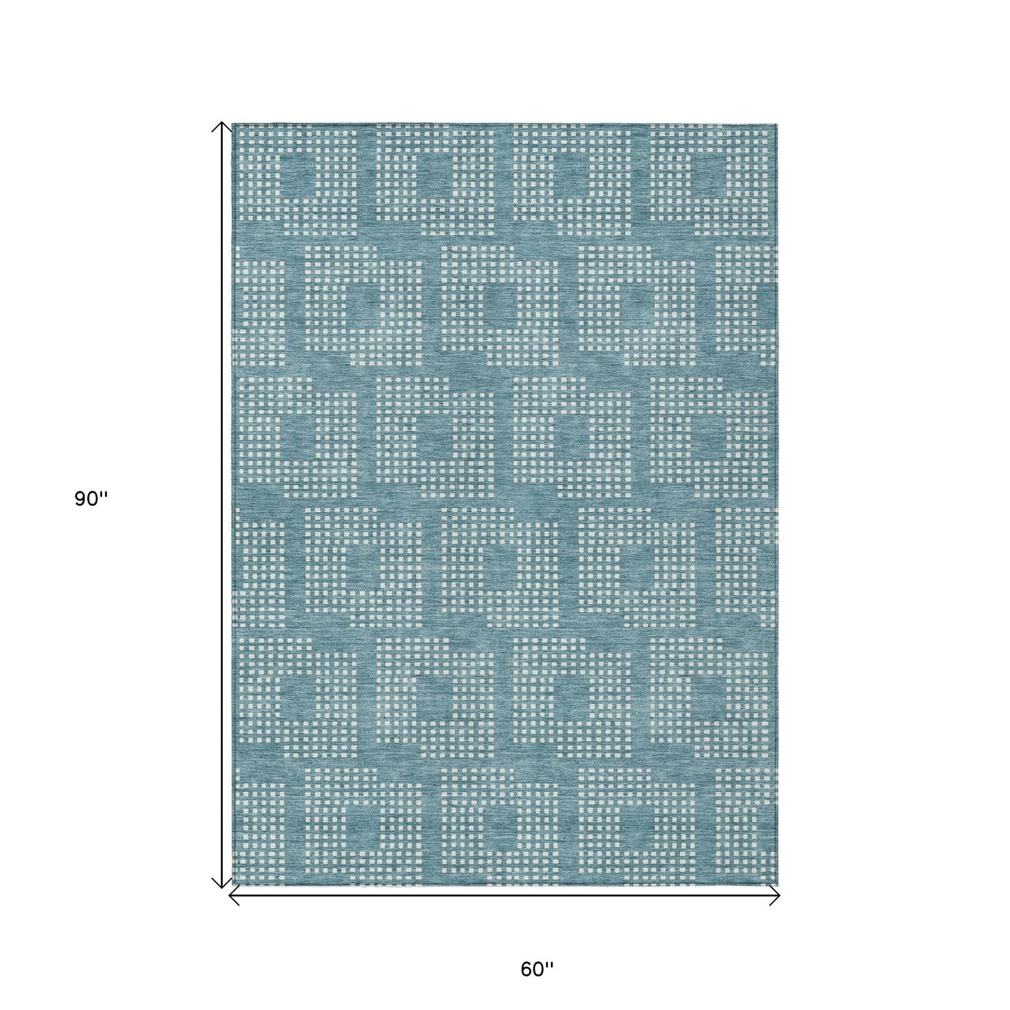 Tabselect Home Line 5' X 8' Teal Blue And Ivory Geometric Washable Indoor Outdoor Area Rug