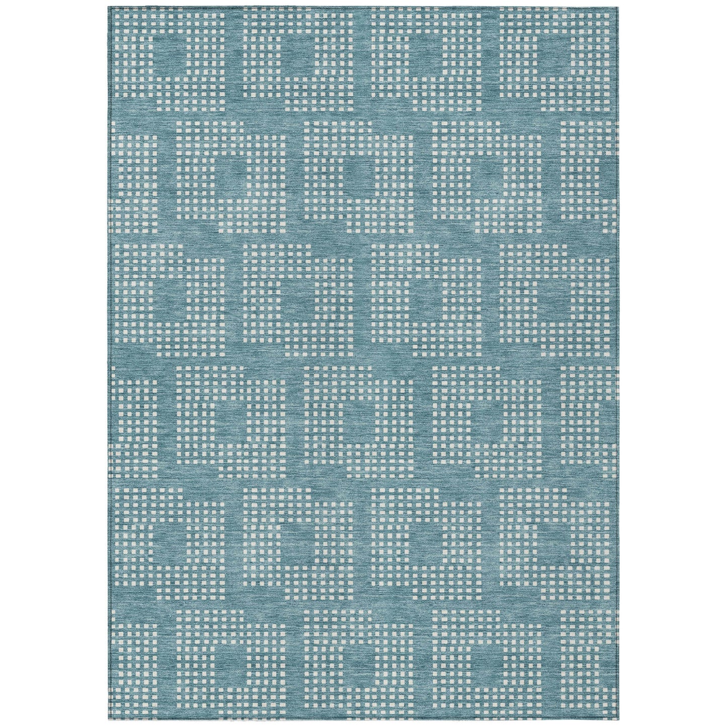 Tabselect Home Line 5' X 8' Teal Blue And Ivory Geometric Washable Indoor Outdoor Area Rug