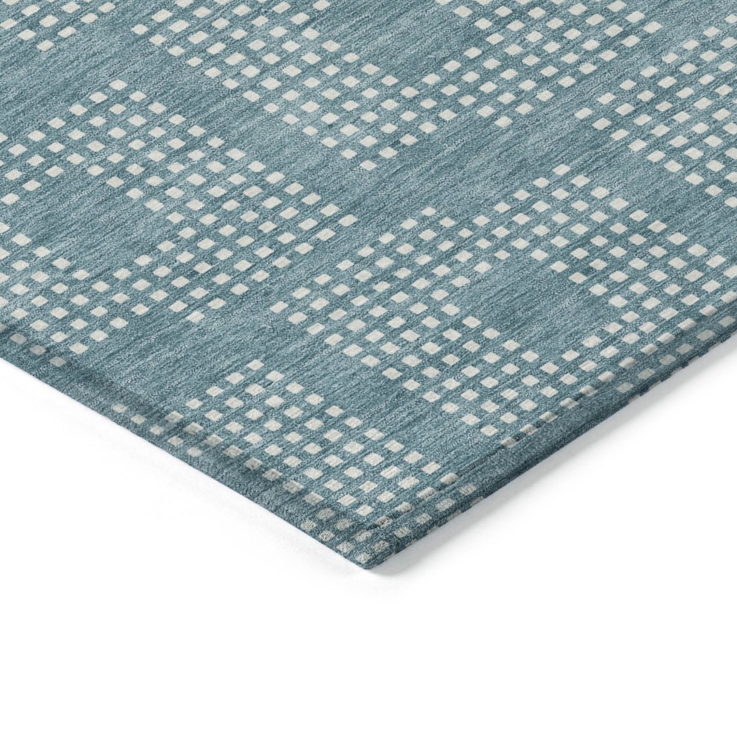 Tabselect Home Line 5' X 8' Teal Blue And Ivory Geometric Washable Indoor Outdoor Area Rug
