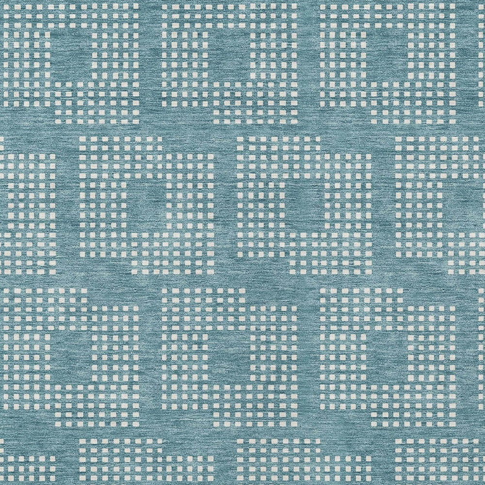 Tabselect Home Line 5' X 8' Teal Blue And Ivory Geometric Washable Indoor Outdoor Area Rug
