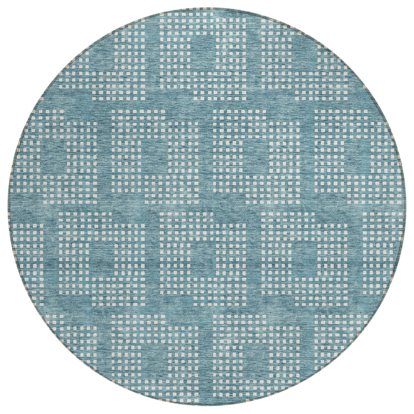 Tabselect Home Line 8' Teal Blue And Ivory Round Geometric Washable Indoor Outdoor Area Rug