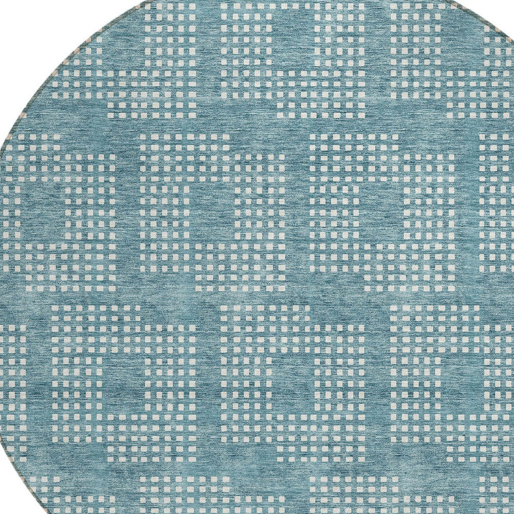 Tabselect Home Line 8' Teal Blue And Ivory Round Geometric Washable Indoor Outdoor Area Rug