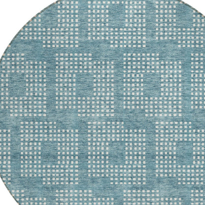 Tabselect Home Line 8' Teal Blue And Ivory Round Geometric Washable Indoor Outdoor Area Rug