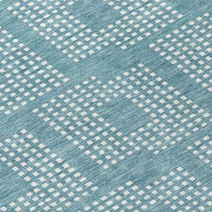 Tabselect Home Line 8' Teal Blue And Ivory Round Geometric Washable Indoor Outdoor Area Rug