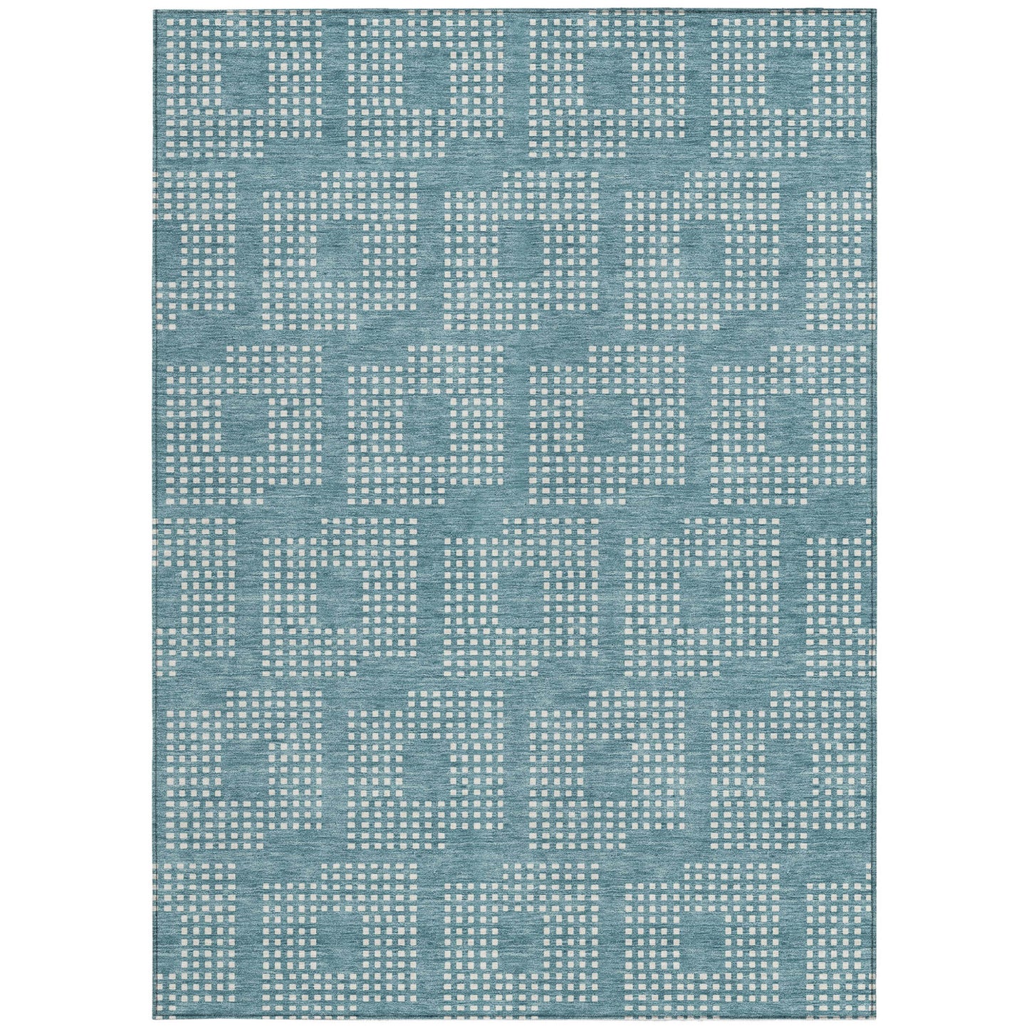 Tabselect Home Line 8' X 10' Teal Blue And Ivory Geometric Washable Indoor Outdoor Area Rug
