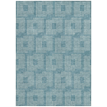 Tabselect Home Line 8' X 10' Teal Blue And Ivory Geometric Washable Indoor Outdoor Area Rug