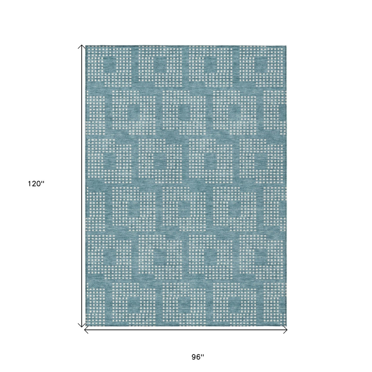 Tabselect Home Line 8' X 10' Teal Blue And Ivory Geometric Washable Indoor Outdoor Area Rug