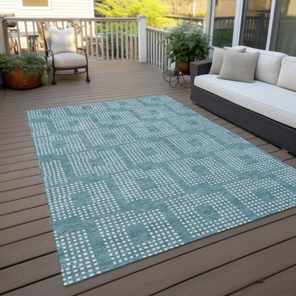 Tabselect Home Line 8' X 10' Teal Blue And Ivory Geometric Washable Indoor Outdoor Area Rug