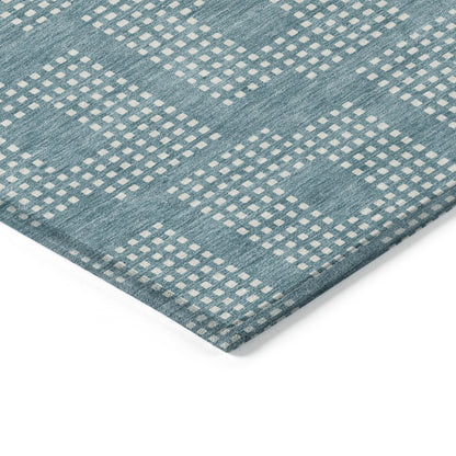 Tabselect Home Line 8' X 10' Teal Blue And Ivory Geometric Washable Indoor Outdoor Area Rug