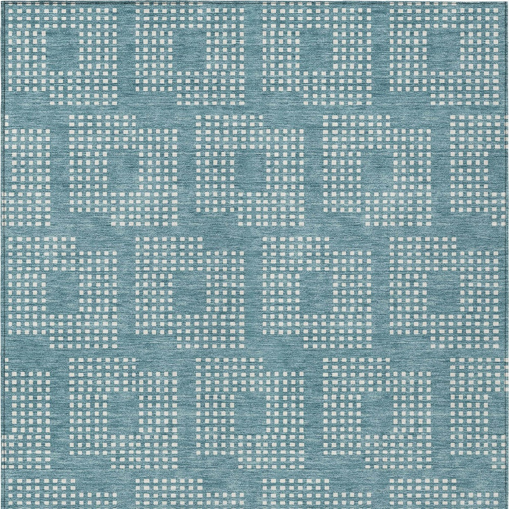 Tabselect Home Line 8' X 10' Teal Blue And Ivory Geometric Washable Indoor Outdoor Area Rug