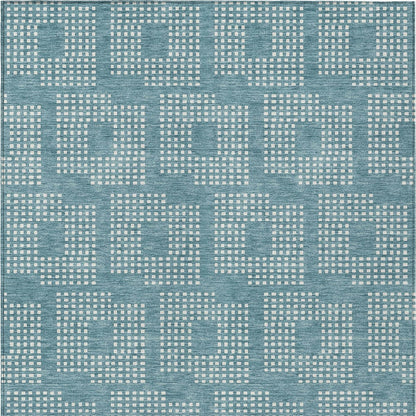 Tabselect Home Line 8' X 10' Teal Blue And Ivory Geometric Washable Indoor Outdoor Area Rug