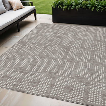 Tabselect Home Line 5' X 8' Taupe And Ivory Geometric Washable Indoor Outdoor Area Rug