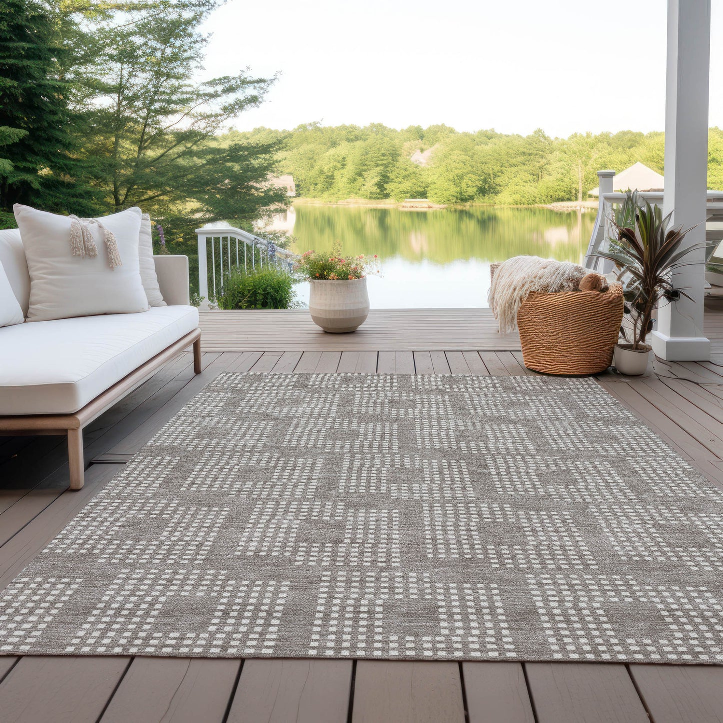 Tabselect Home Line 5' X 8' Taupe And Ivory Geometric Washable Indoor Outdoor Area Rug