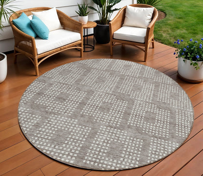 Tabselect Home Line 8' Taupe And Ivory Round Geometric Washable Indoor Outdoor Area Rug