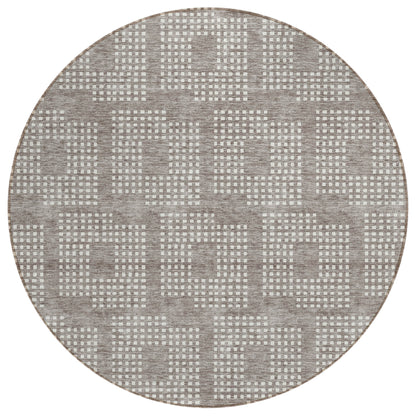 Tabselect Home Line 8' Taupe And Ivory Round Geometric Washable Indoor Outdoor Area Rug