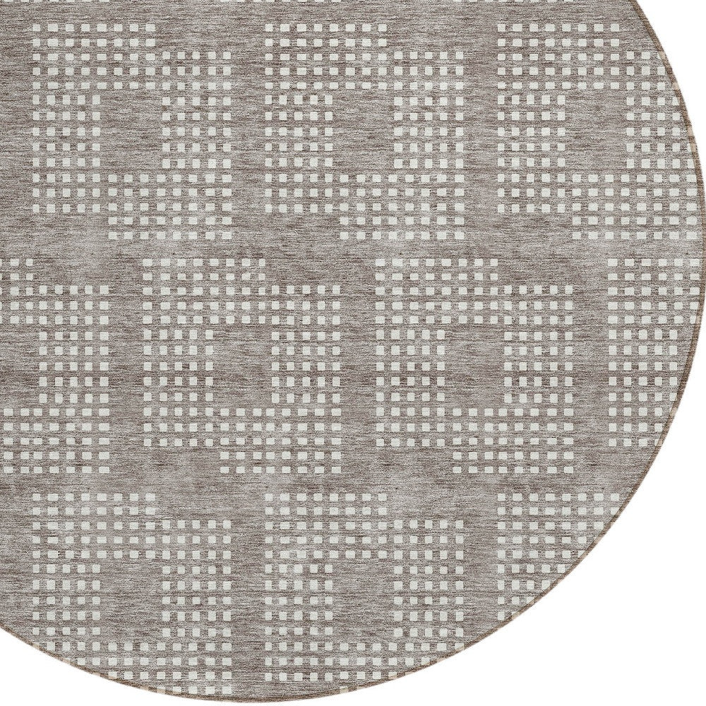 Tabselect Home Line 8' Taupe And Ivory Round Geometric Washable Indoor Outdoor Area Rug
