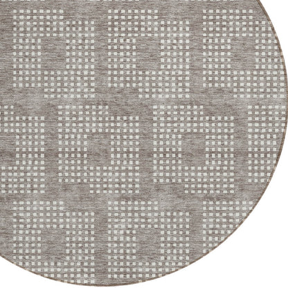 Tabselect Home Line 8' Taupe And Ivory Round Geometric Washable Indoor Outdoor Area Rug