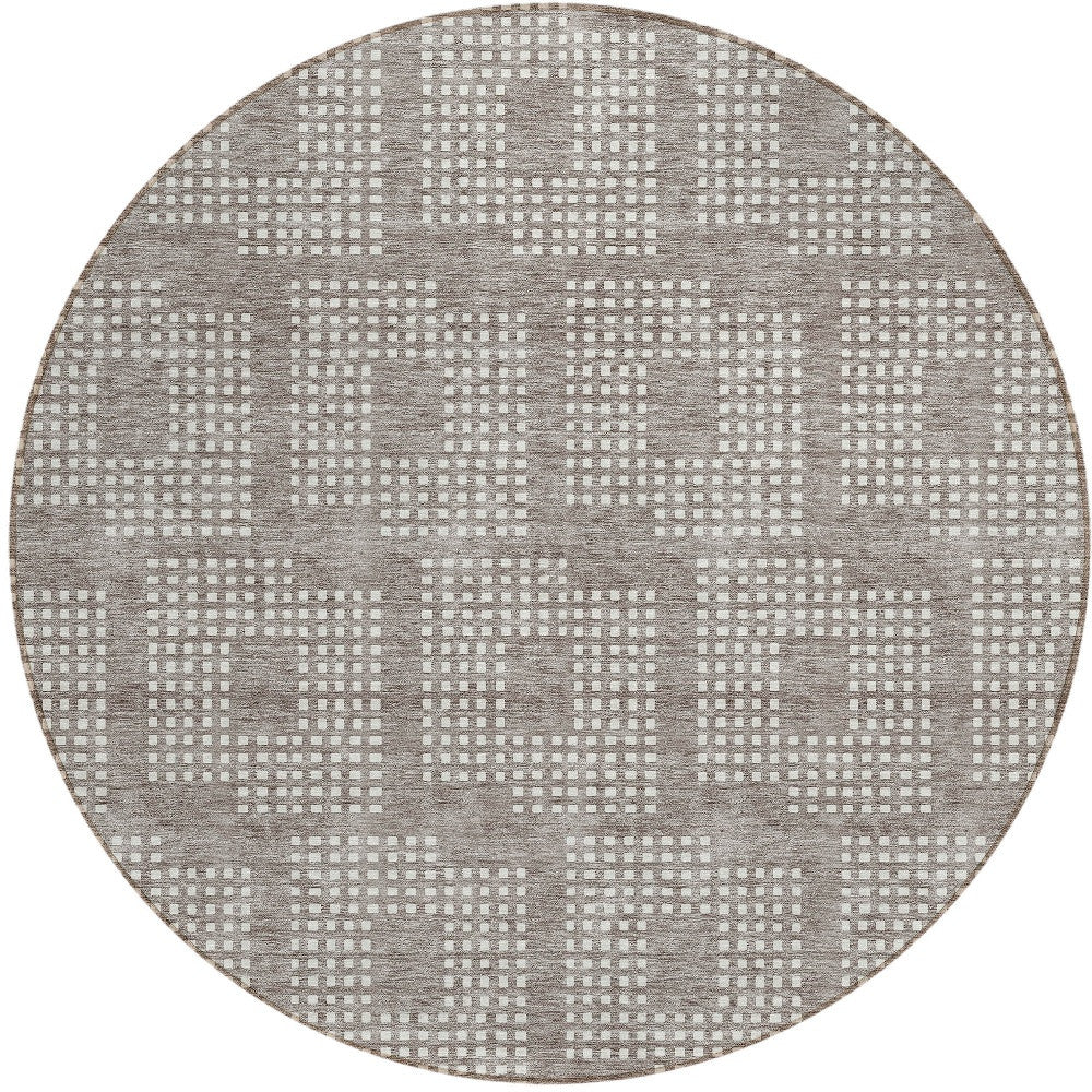 Tabselect Home Line 8' Taupe And Ivory Round Geometric Washable Indoor Outdoor Area Rug