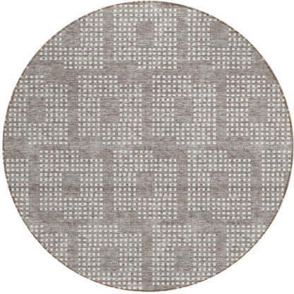 Tabselect Home Line 8' Taupe And Ivory Round Geometric Washable Indoor Outdoor Area Rug