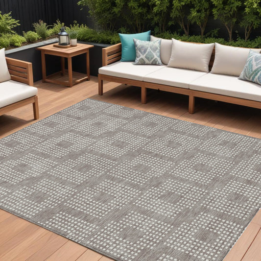 Tabselect Home Line 8' X 10' Taupe And Ivory Geometric Washable Indoor Outdoor Area Rug