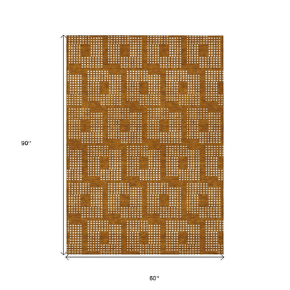 Tabselect Home Line 5' X 8' Terra Cotta And Ivory Geometric Washable Indoor Outdoor Area Rug
