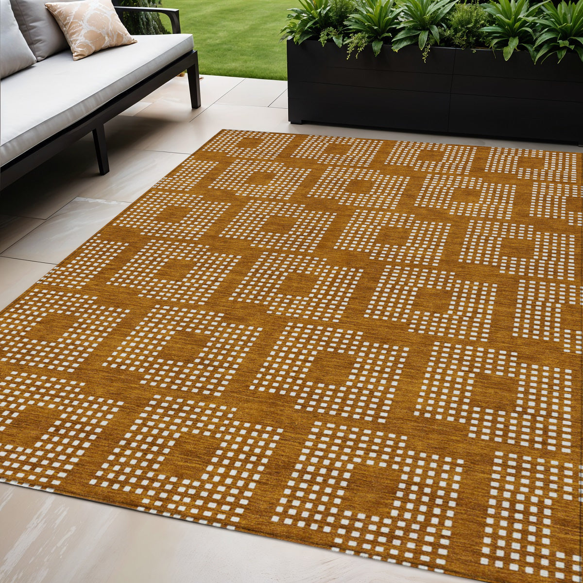 Tabselect Home Line 5' X 8' Terra Cotta And Ivory Geometric Washable Indoor Outdoor Area Rug