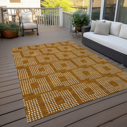 Tabselect Home Line 5' X 8' Terra Cotta And Ivory Geometric Washable Indoor Outdoor Area Rug