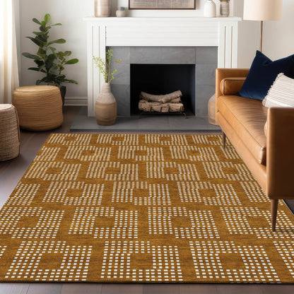 Tabselect Home Line 5' X 8' Terra Cotta And Ivory Geometric Washable Indoor Outdoor Area Rug