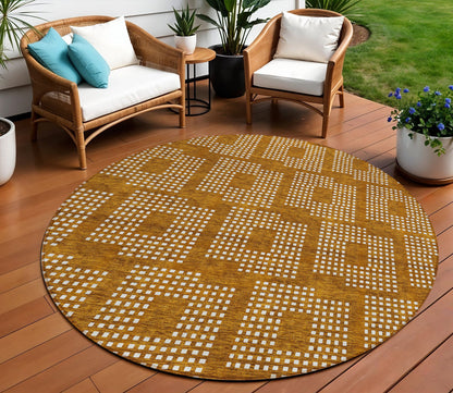 Tabselect Home Line 8' Terra Cotta And Ivory Round Geometric Washable Indoor Outdoor Area Rug
