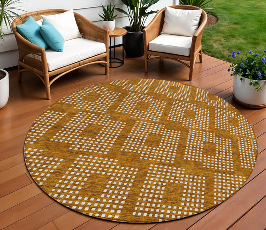 Tabselect Home Line 8' Terra Cotta And Ivory Round Geometric Washable Indoor Outdoor Area Rug