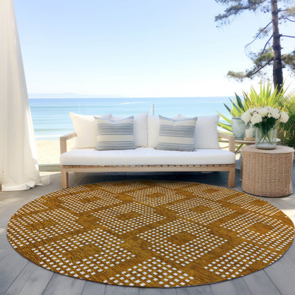 Tabselect Home Line 8' Terra Cotta And Ivory Round Geometric Washable Indoor Outdoor Area Rug
