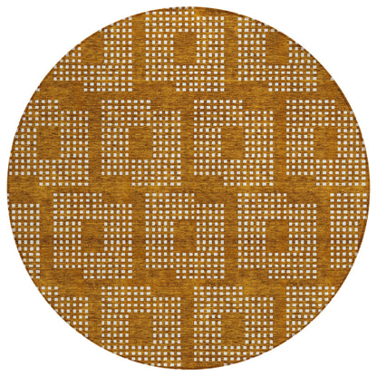 Tabselect Home Line 8' Terra Cotta And Ivory Round Geometric Washable Indoor Outdoor Area Rug