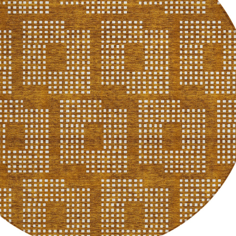 Tabselect Home Line 8' Terra Cotta And Ivory Round Geometric Washable Indoor Outdoor Area Rug