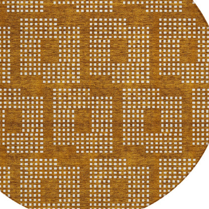 Tabselect Home Line 8' Terra Cotta And Ivory Round Geometric Washable Indoor Outdoor Area Rug