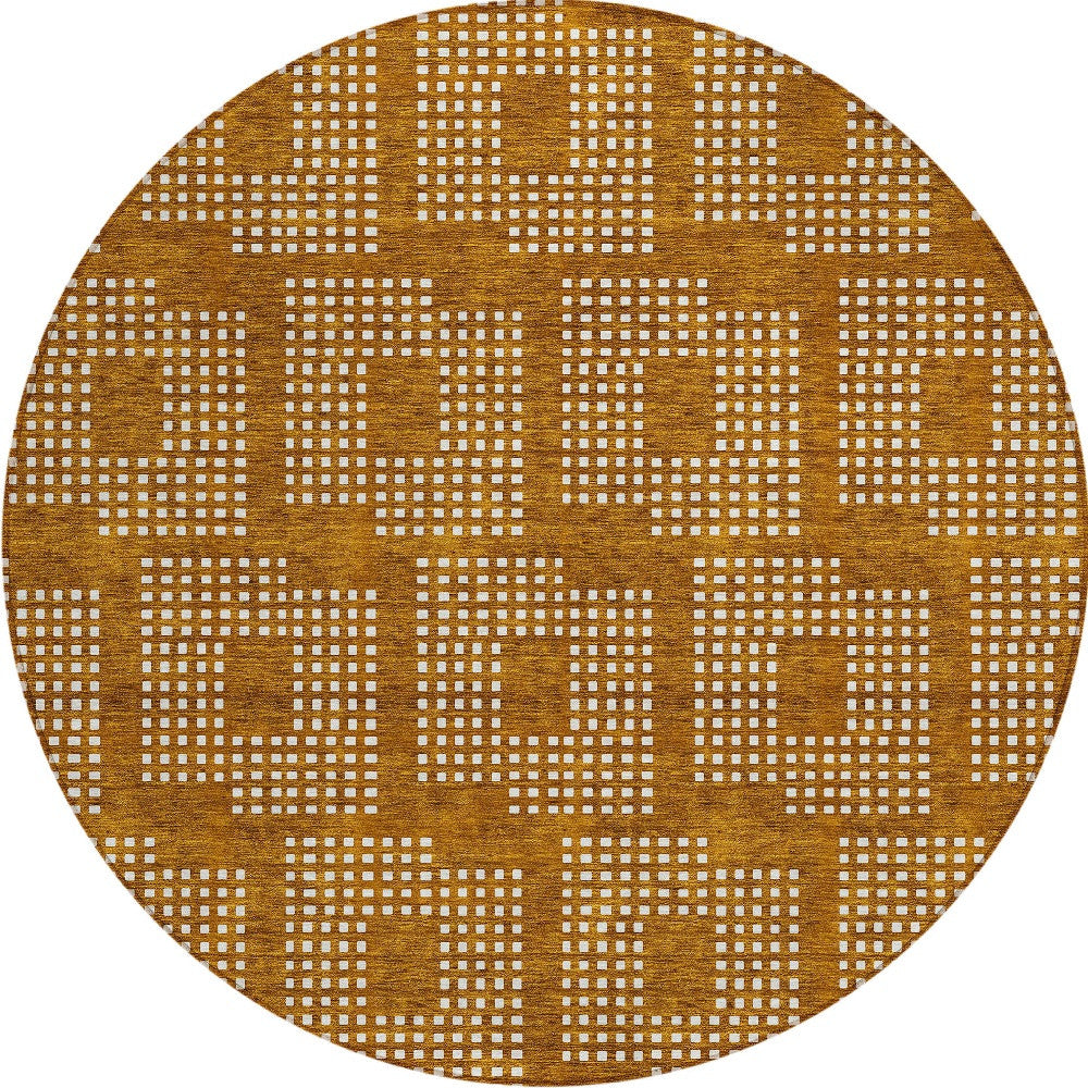 Tabselect Home Line 8' Terra Cotta And Ivory Round Geometric Washable Indoor Outdoor Area Rug