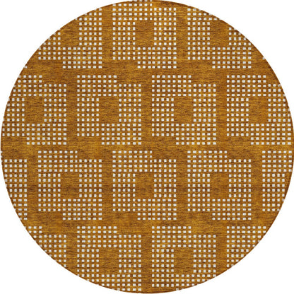 Tabselect Home Line 8' Terra Cotta And Ivory Round Geometric Washable Indoor Outdoor Area Rug