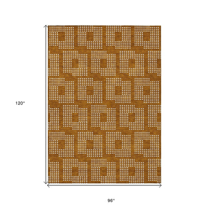 Tabselect Home Line 8' X 10' Terra Cotta And Ivory Geometric Washable Indoor Outdoor Area Rug