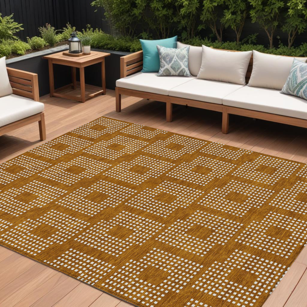 Tabselect Home Line 8' X 10' Terra Cotta And Ivory Geometric Washable Indoor Outdoor Area Rug