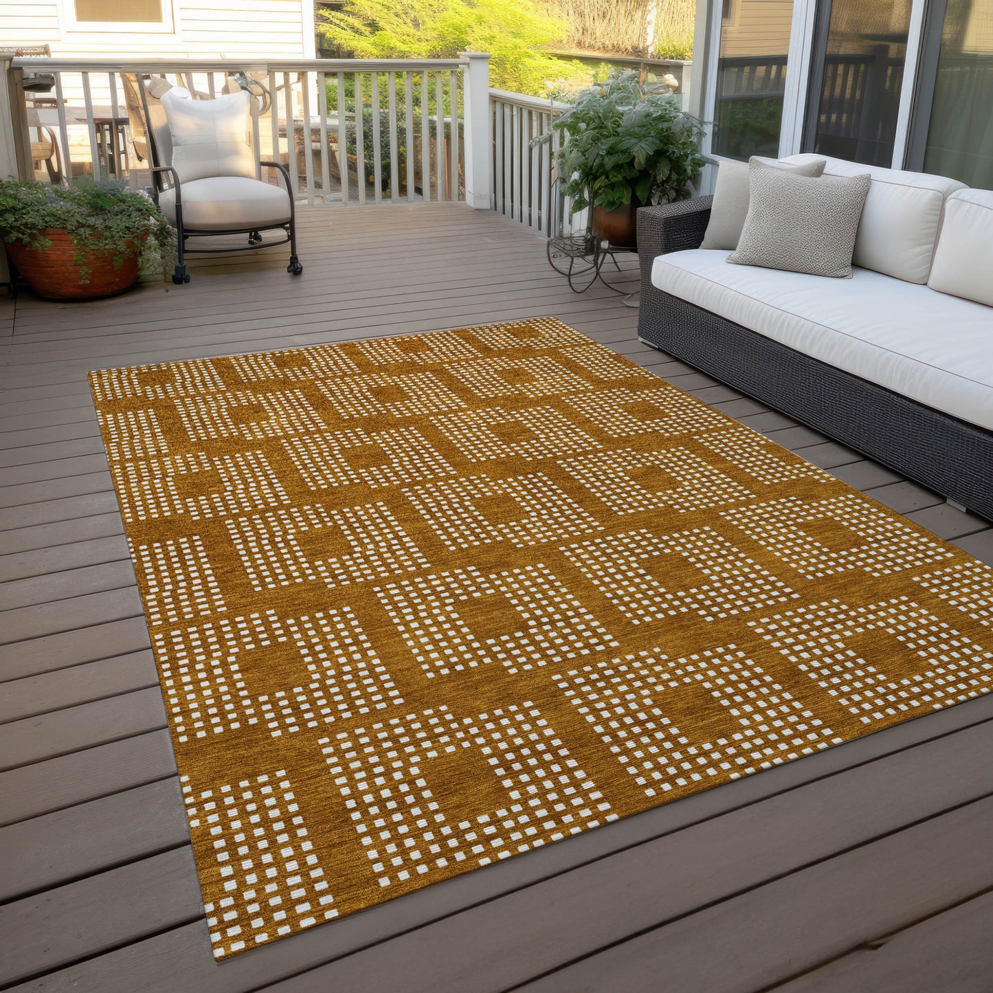 Tabselect Home Line 8' X 10' Terra Cotta And Ivory Geometric Washable Indoor Outdoor Area Rug