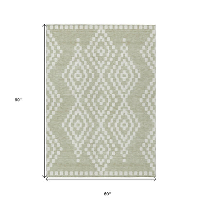 Tabselect Home Line 5' X 8' Artichoke Green And Ivory Geometric Washable Indoor Outdoor Area Rug