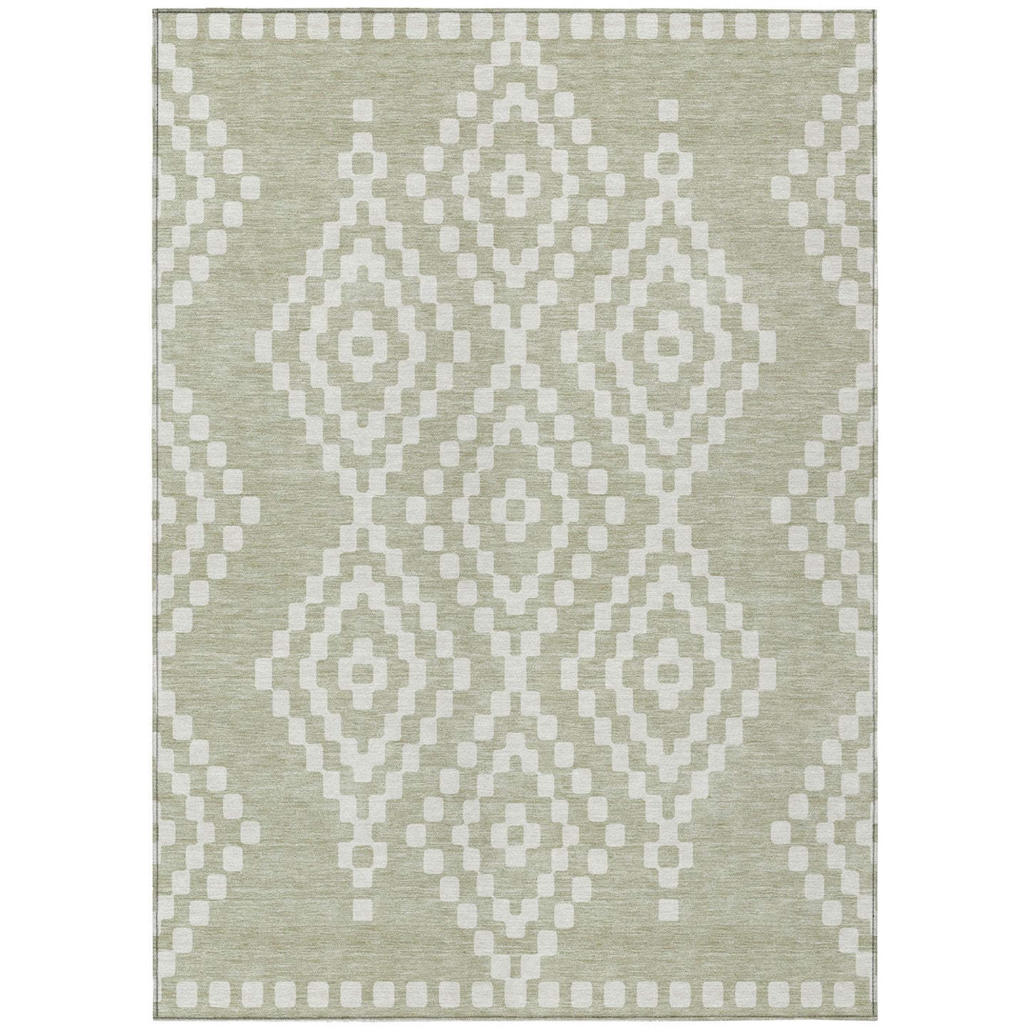 Tabselect Home Line 5' X 8' Artichoke Green And Ivory Geometric Washable Indoor Outdoor Area Rug